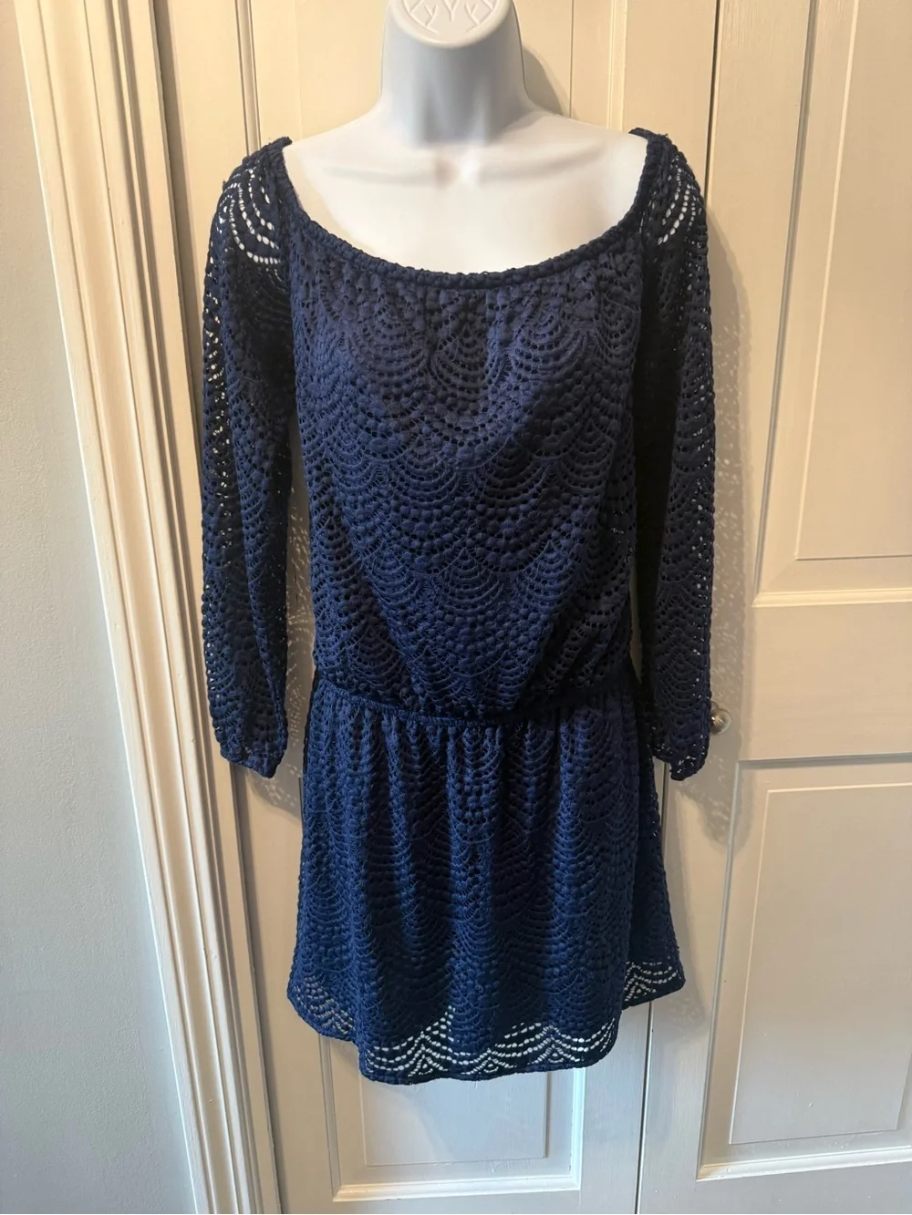 Lilly Pulitzer Navy One-Shoulder Lace Mini Dress